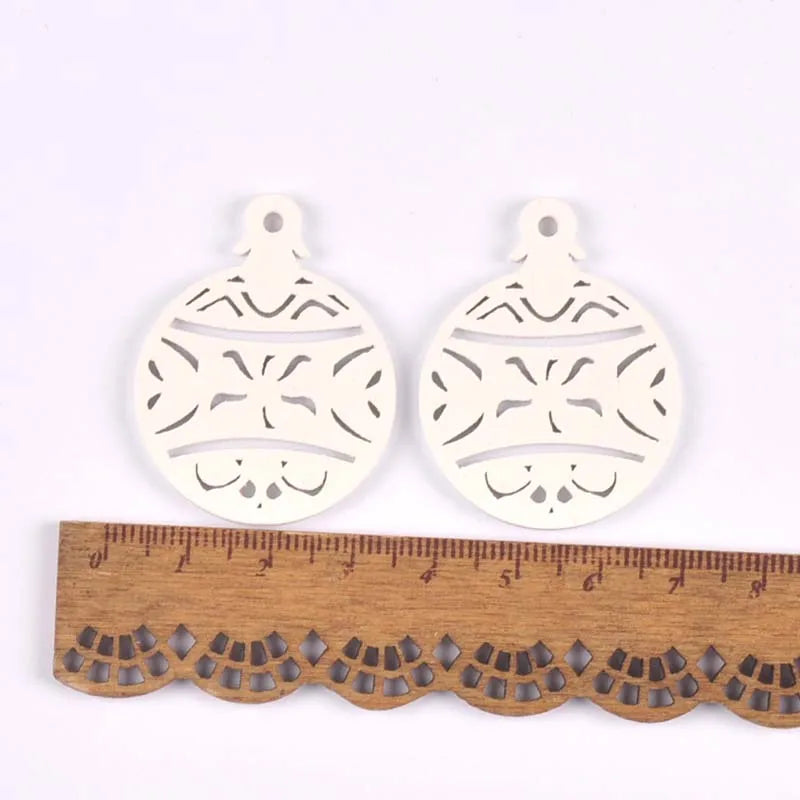 10pcs 32-35mm white Carved Christmas Ball Wood DIY Christmas Tree Ornament Wooden Scrapbooking Decoration Ornament m2263 Qme 3