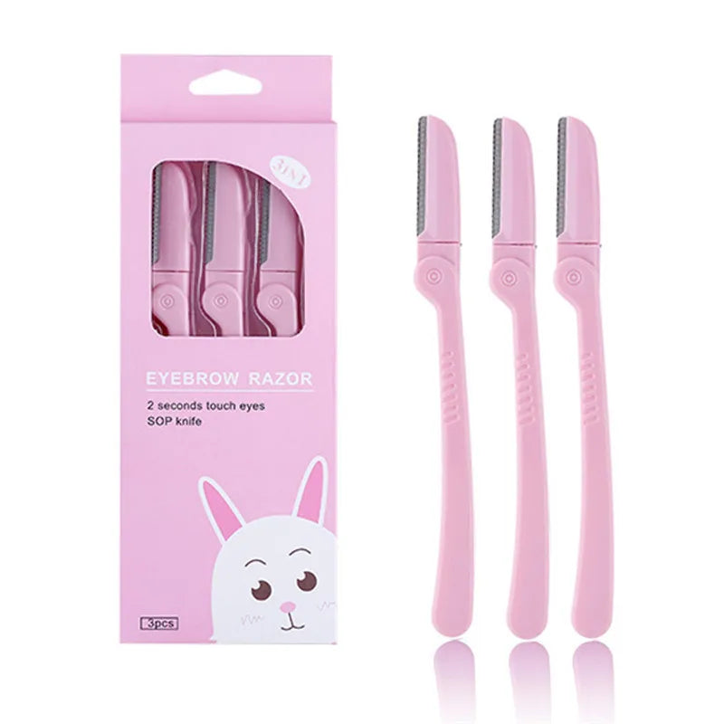 3Pcs/Set Pink Folding Eyebrow Trimmer Armpit Hair Razor Beauty Face Eye Brow Shaper Shaver Stainless Steel Blades Makeup Tools Qme