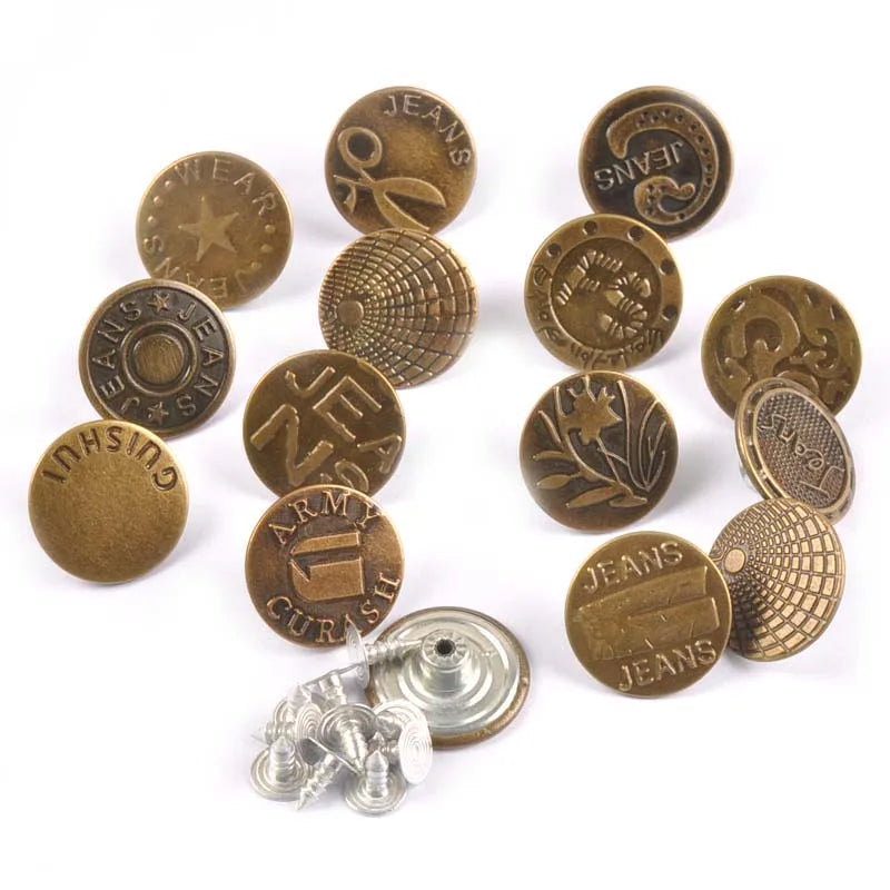 20Pcs/Set Mixed Metal Button For Sewing Clothing Bronze Jeans Buttons Clothes Bags Accessories Garment Decorative 17/20mm c2173 Qme