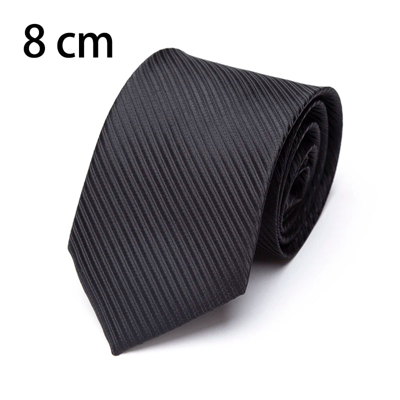 New Mens Tie 8cm 7cm 6cm Classic Black Slim Ties for Men Accessories Neckties Wedding Party Formal Dress Casual Solid Gifts Tie Qme 8 cm stripe Black