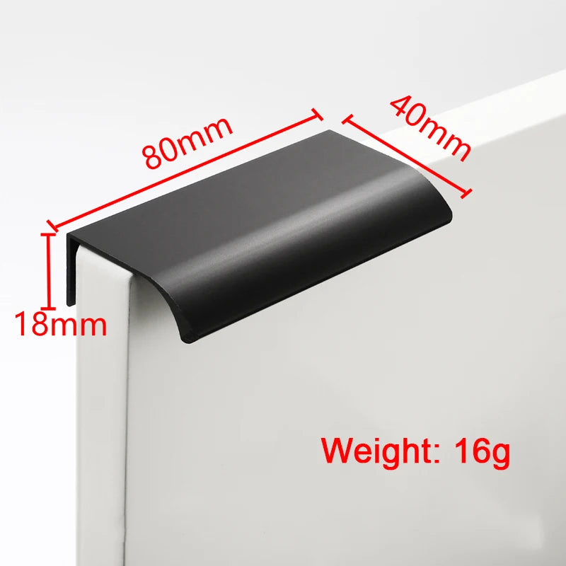 Hidden Handle Kitchen Cabinet Furniture Handles Black Cupboard Drawer Pulls Wardrobe Door Knobs Prevent Scratching with Screw Qme black 80mm