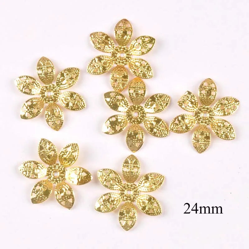 24mm 20Pcs Metal Crafts Flowers Connectors Wraps Filigree For Jewelry Making Pendants DIY Scrapbooking Decoration yk0762-7 Qme 7 Gold