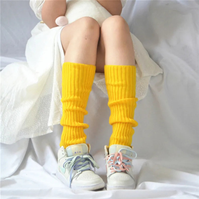 Women Leg Warmers Knee Stockings Leggings Warm Boots Leg Punk Solid Black Cool Knit Long Sock Japan Anime JK Girl Loose Socks Qme Gold length-40cm