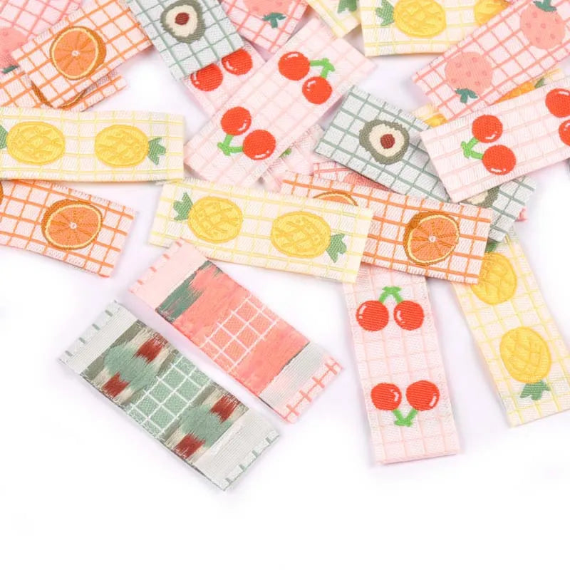 50Pcs Fruits Embroidery Cherry/Avocado Labels For Sewing Accessories Washable Care Bags Clothes Handmade Crafts Garment Tags Qme
