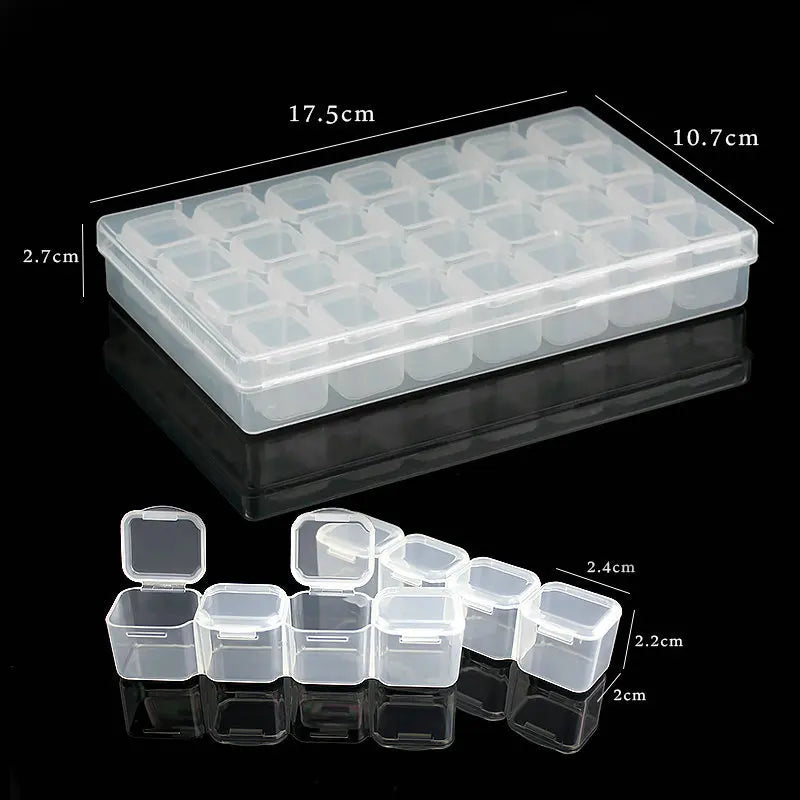 17.5x10.7x2.7CM Rectangle 28 Slots Jewelry Plastic Storage Box Rhinestone Beads Pill Earrings Storage Box Case Container Qme 1