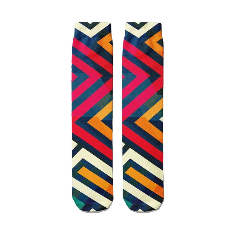 3D Graffiti Harajuku Hip Hop Thigh Socks Colorful Happy Funny Qme style9 One Size China Mainland