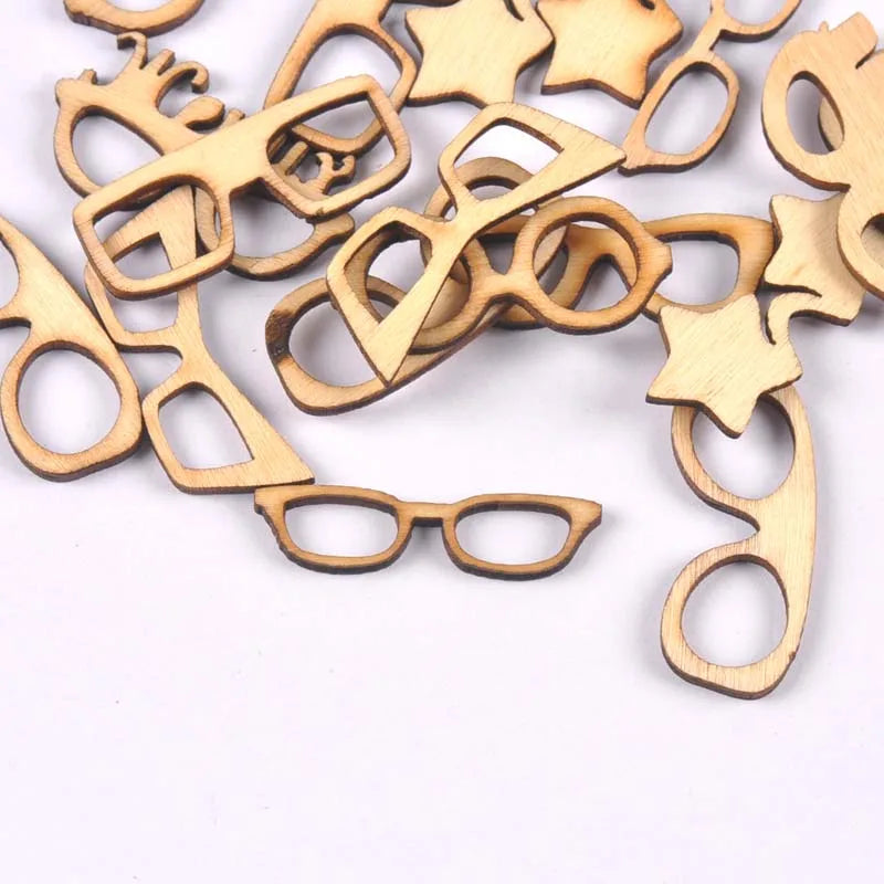 Random Mix Wood Crafts Glasses Pattern Handmade Ornaments Wooden Slices DIY Scrapbook Accessories Home Decor 17Pcs 20-35mm m2602 Qme