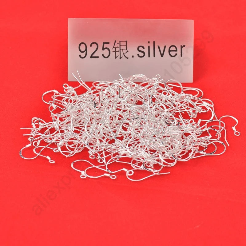 200PCS Earring Making Wholesale 18mm 925 Sterling Silver Color Stamp Earring French Hooks Beaded Ball Jewelry Accessory Findings Qme