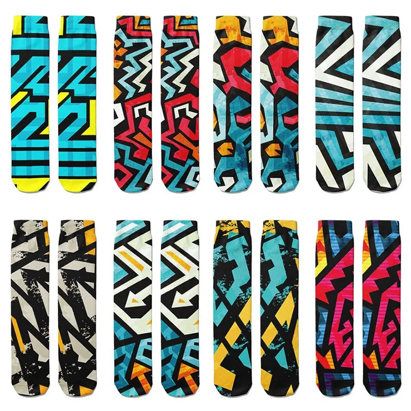 3D Graffiti Harajuku Hip Hop Thigh Socks Colorful Happy Funny Qme