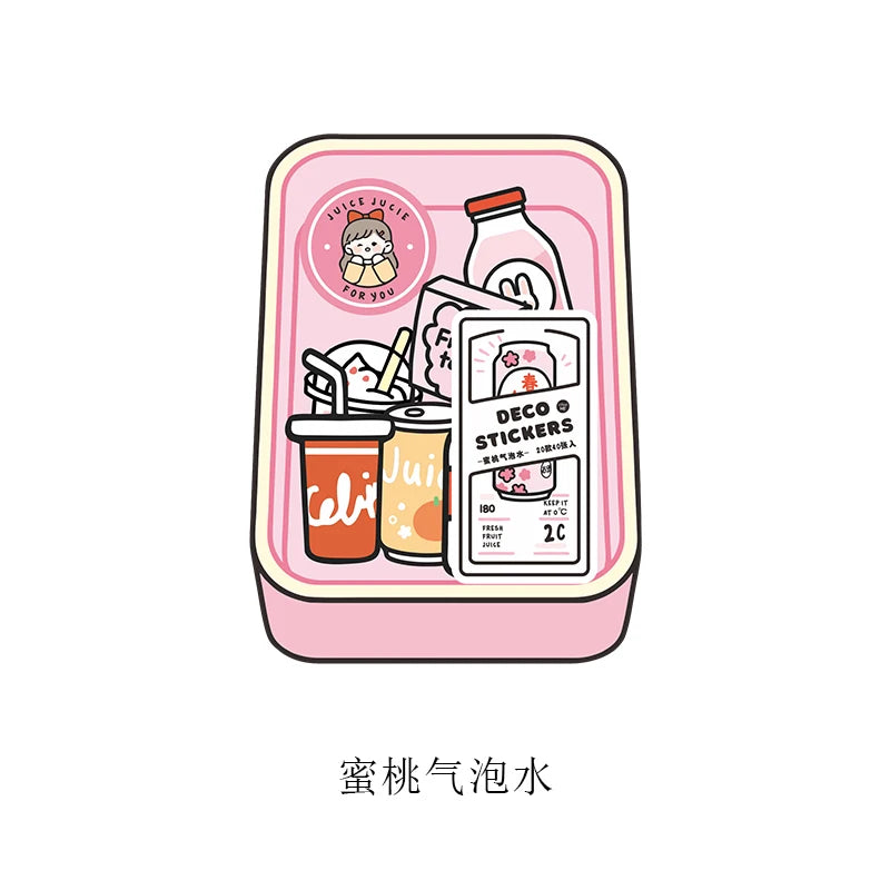 40pcs Food Series stickers Set Kawaii Cartoon Diary Album Stationery Sticker aesthetic Decorative collage planner Album Qme Peach soda