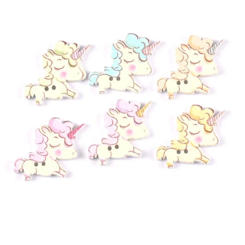 50Pcs/lot mixed color Horse pattern flatback Wooden Buttons For Clothing Sewing DIY Scrapbooking Crafts Accessories Home Decor Qme Default Title