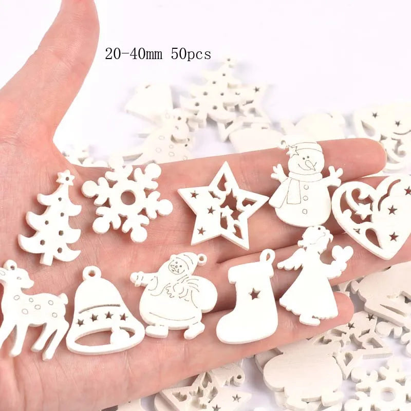 10-50pcs 22-40mm Wood Crafts white christmas trees DIY Scrapbooking For Wooden Ornament Home Decoration Sewing Accessories M2216 Qme 20-40mm 50pcs