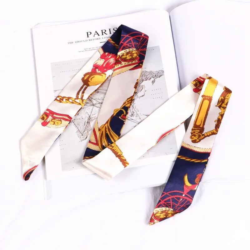 Print Flower Small Scarf Women Handle Bag Ribbons Fashion Head Long
