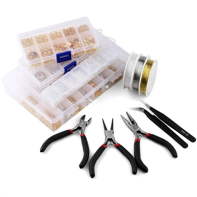 Jewelry Findings Tool Set Open Jump Ring/Lobster Clasp/Tail Chain/Clip Buckle/Drop Kit/Earring Hooks/ For DIY Jewelry Making Qme