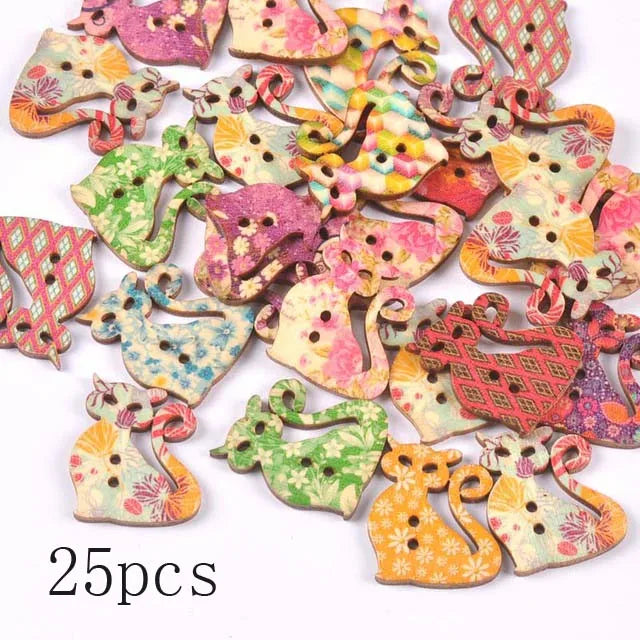 36 Styles Cartoon Painting Wooden Buttons Crafts Scrapbooking Sewing