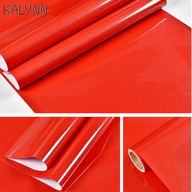 Shiny Red Contact Paper Vinyl Self Adhesive Wallpaper Kitchen Qme