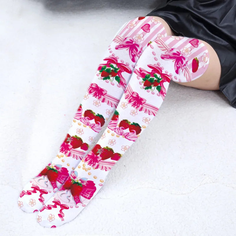 Pink Adorable Anime Tight Stocking Female 3D Printed Cute Strawberry Qme style3 One Size China Mainland