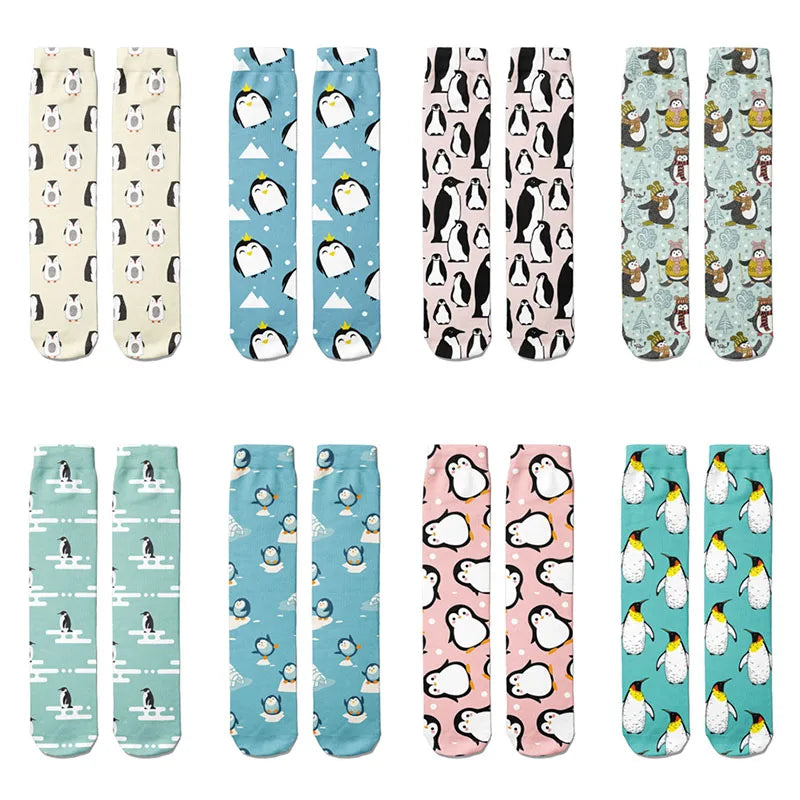3D Cartoon Penguin Socks Women Funny Kawaii Cotton Long Casual Dress Qme