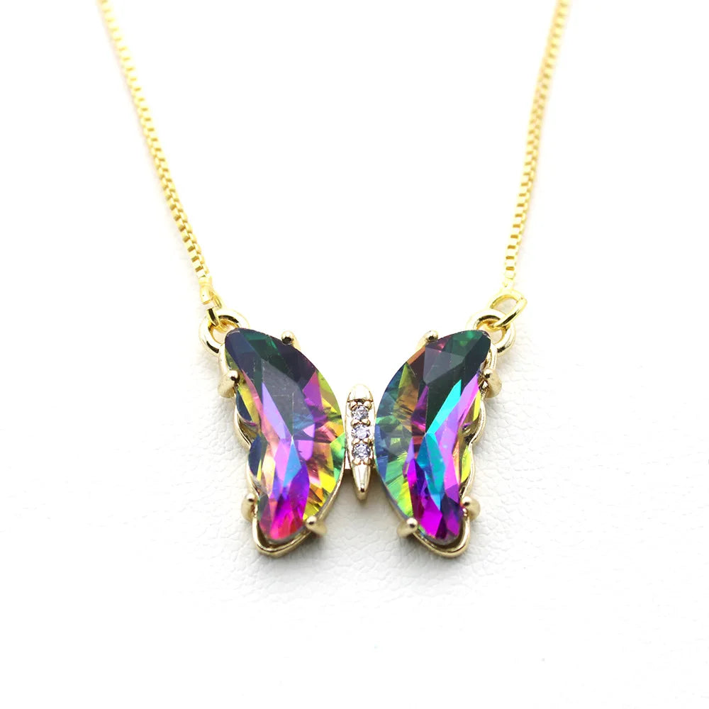 New AA Cubic Zircon Elegant Limited Jewelry Crystal Butterfly Double Sided Necklace Ladies Simple Style Jewelry Gift Qme 11