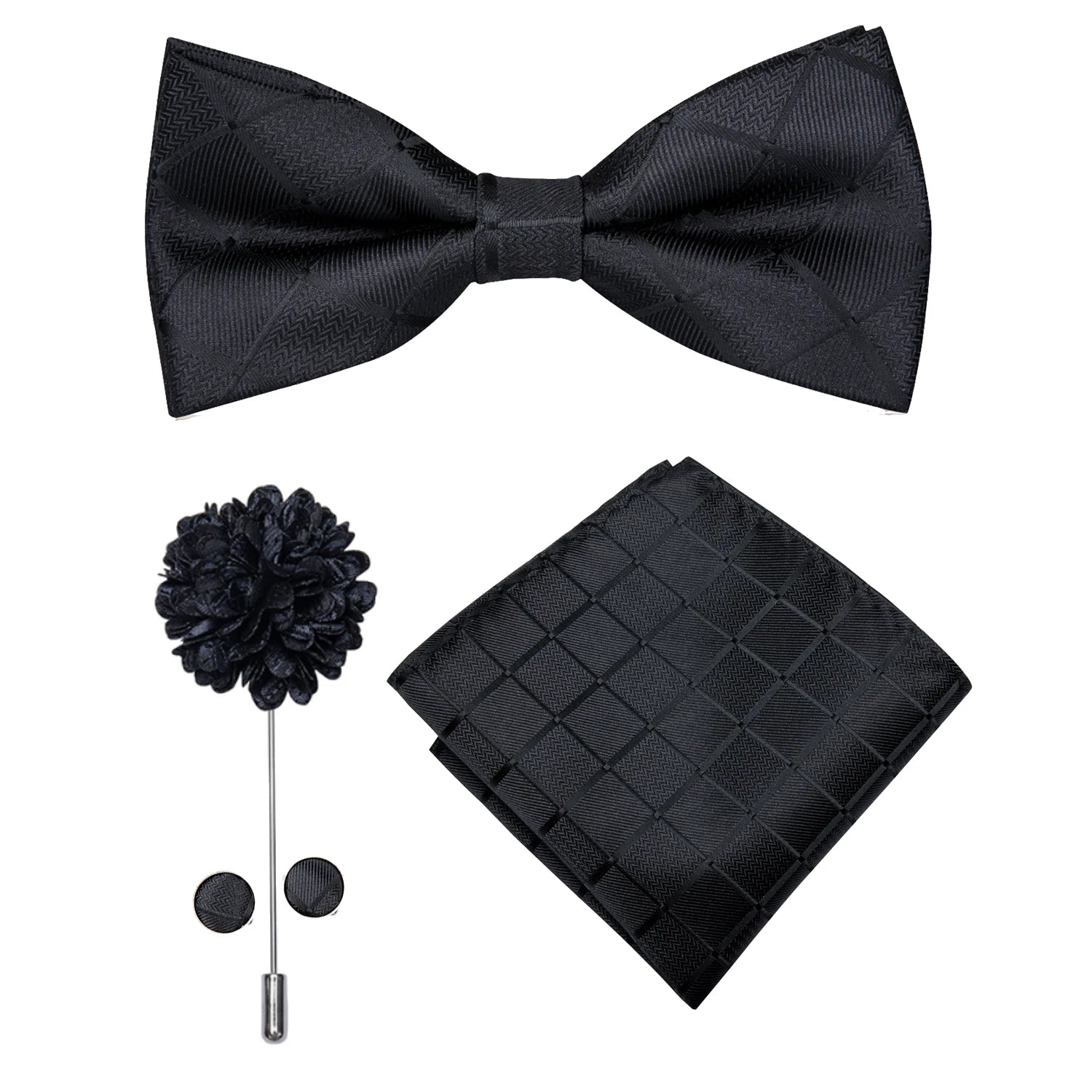 Hi-tie Silk Men's Bowtie Pocket Square Cufflinks Brooch Jacquard Qme LH0776-0064