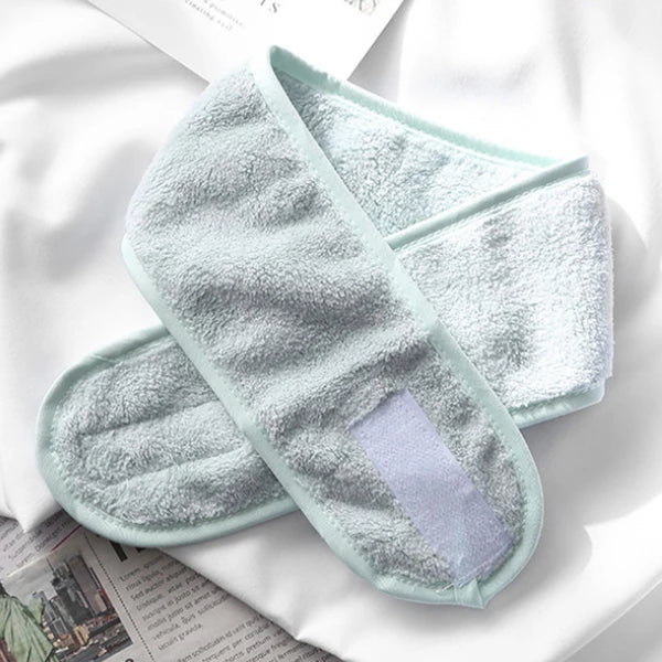 Women Girl Soft Toweling Adjustable Coral Fleece Hairband Makeup Bath Qme light green