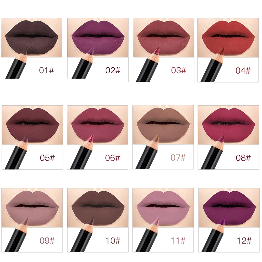 NICEFACE 12 Colors Matte Lip Pencils Nude Lipliner Pencil Waterproof Lipstick Pen Lip Liner Long Lasting Lips Makeup Cosmetics Qme