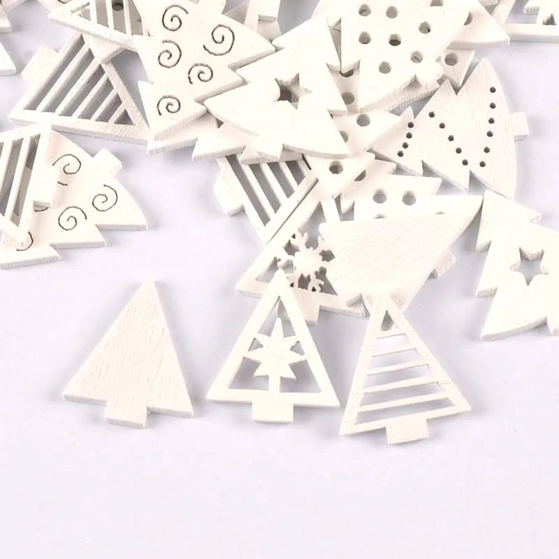 10-50pcs 22-40mm Wood Crafts white christmas trees DIY Scrapbooking For Wooden Ornament Home Decoration Sewing Accessories M2216 Qme