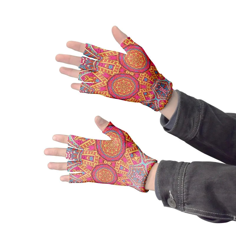 Stylish Simple Mandala Gloves Half Finger Sports Fingerless Knitted Qme