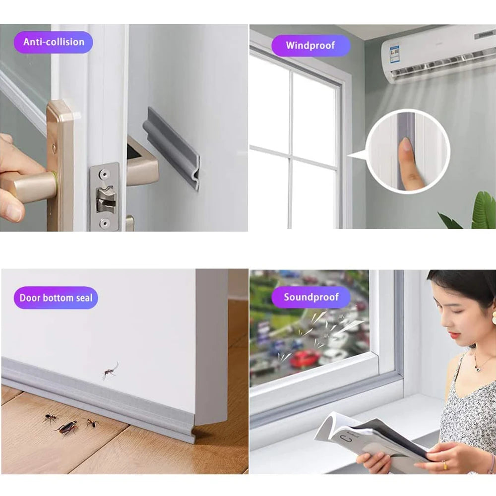 2M Wearable Sliding Window Weather Strip Soundproofing Foam Door Bottom Seal Tape Dustproof Self Adhesive Window Gap Hardware Qme