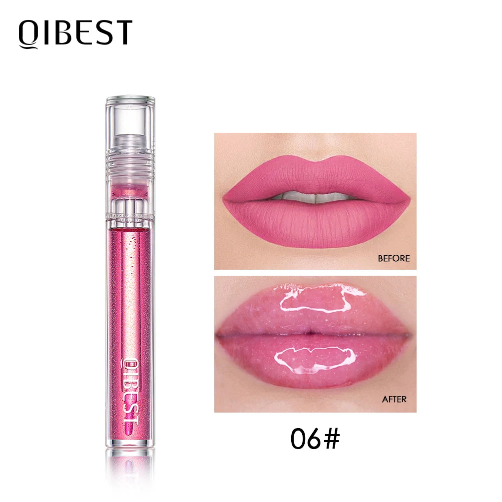 QIBEST Waterproof Transparent Lip Gloss Velvet Matte Lipstick Long Lasting Moisturizing Lip Glaze Lip Plumper Extreme Lipgloss Qme 6