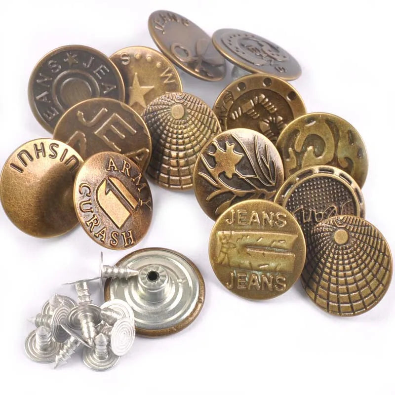 20Pcs/Set Mixed Metal Button For Sewing Clothing Bronze Jeans Buttons Clothes Bags Accessories Garment Decorative 17/20mm c2173 Qme mix 20mm