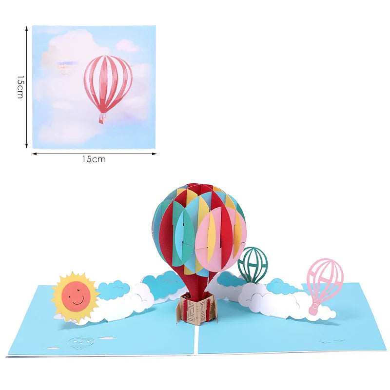 Hot Air Balloon 3D Pop-Up Valentine's Day Greeting Cards Birthday Wishes Creative Wedding Anniversary Gifts With Envelopes c2812 Qme Default Title