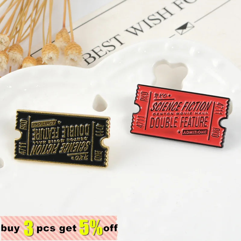 Rocky Horror Enamel Pin Red Black Movie Ticket Badge Brooch Lapel Pin Denim Shirt Collar Science Fiction Jewelry Gift Wholesale Qme