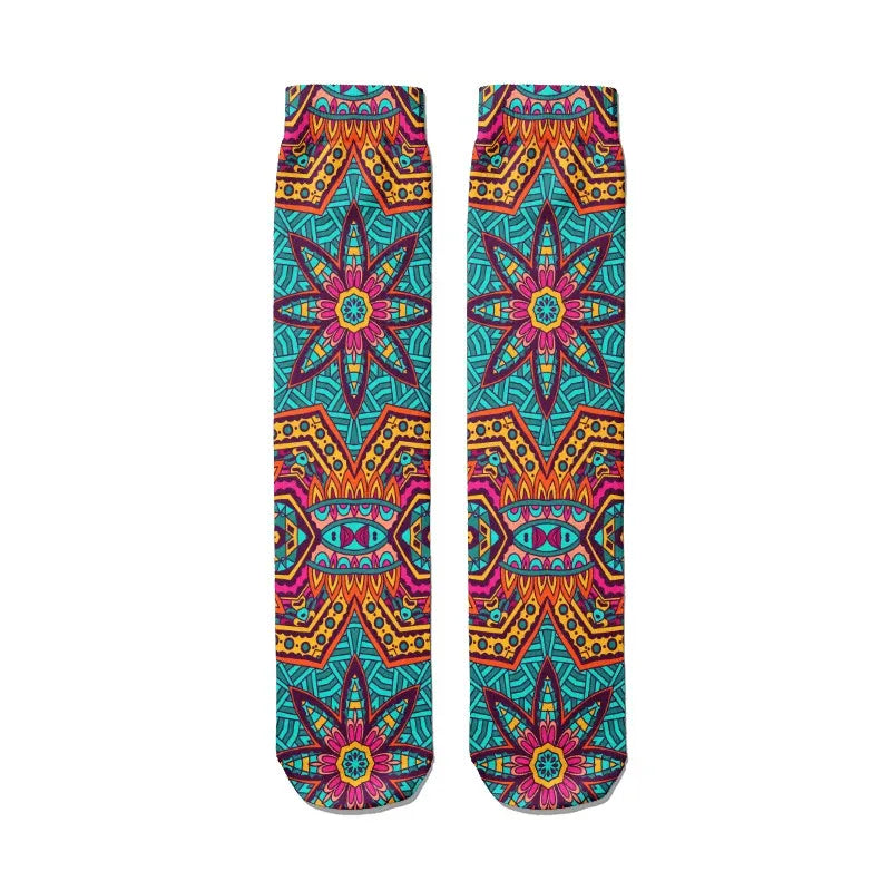 Creative Abstract 3D Mandala Socks Funny Kawaii Woman Cotton Unisex Qme style4 One Size China Mainland