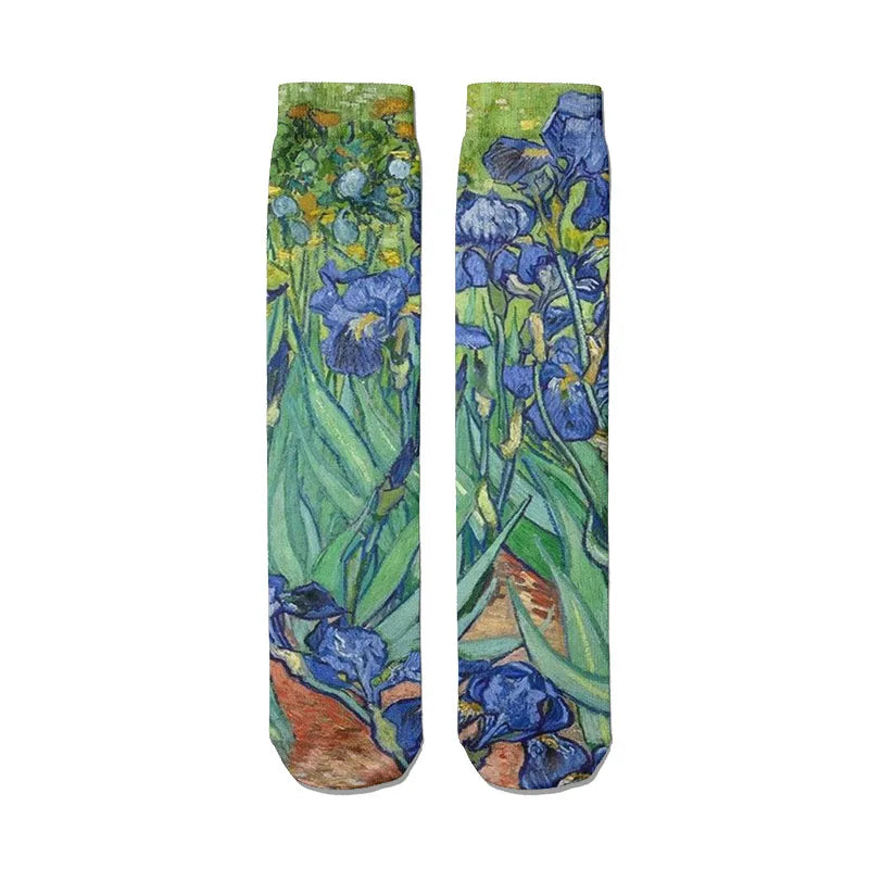 Van Gogh Mural World Famous Painting Sunflower Socks Men Novelty Qme style16