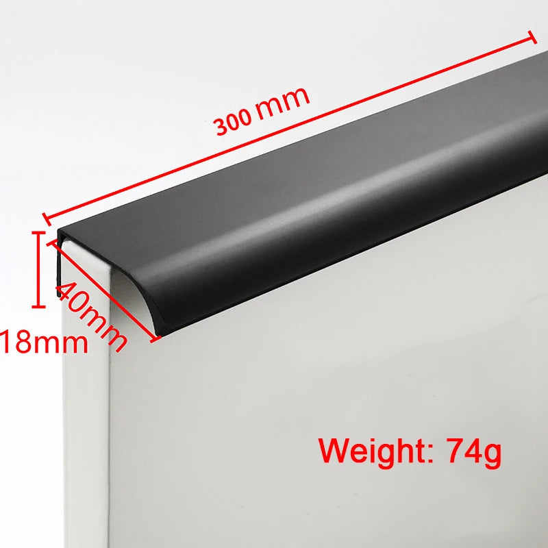 Hidden Handle Kitchen Cabinet Furniture Handles Black Cupboard Drawer Pulls Wardrobe Door Knobs Prevent Scratching with Screw Qme black 300mm