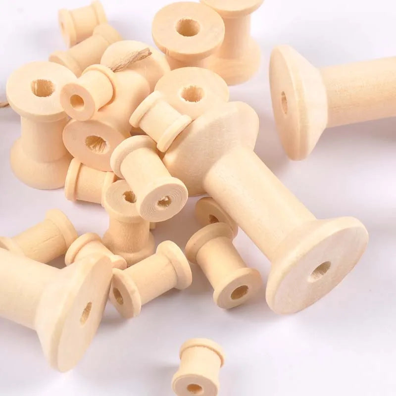 Vintage Natutral Wooden Bobbins Empty Thread Spools For Twine Wire Ribbons Reel Spool Sewing Accessories Tools DIY Wood Crafts Qme