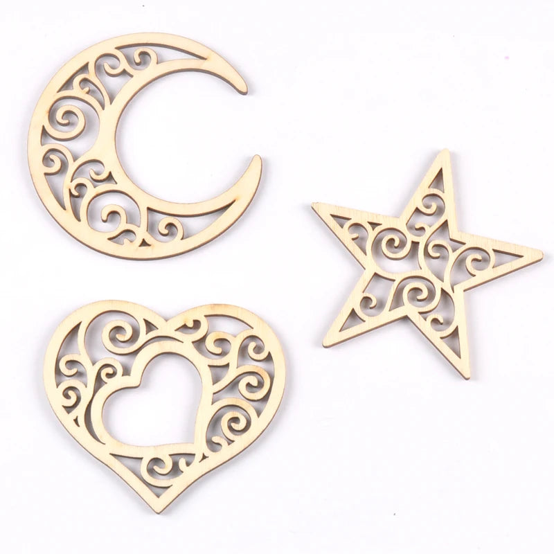 Unfinished Moon/Star/heart Shape Hanging Pendant Wood Slices Crafts For DIY Scrapbook Home Decor Wooden Ornament 5pcs 80mm m2577 Qme