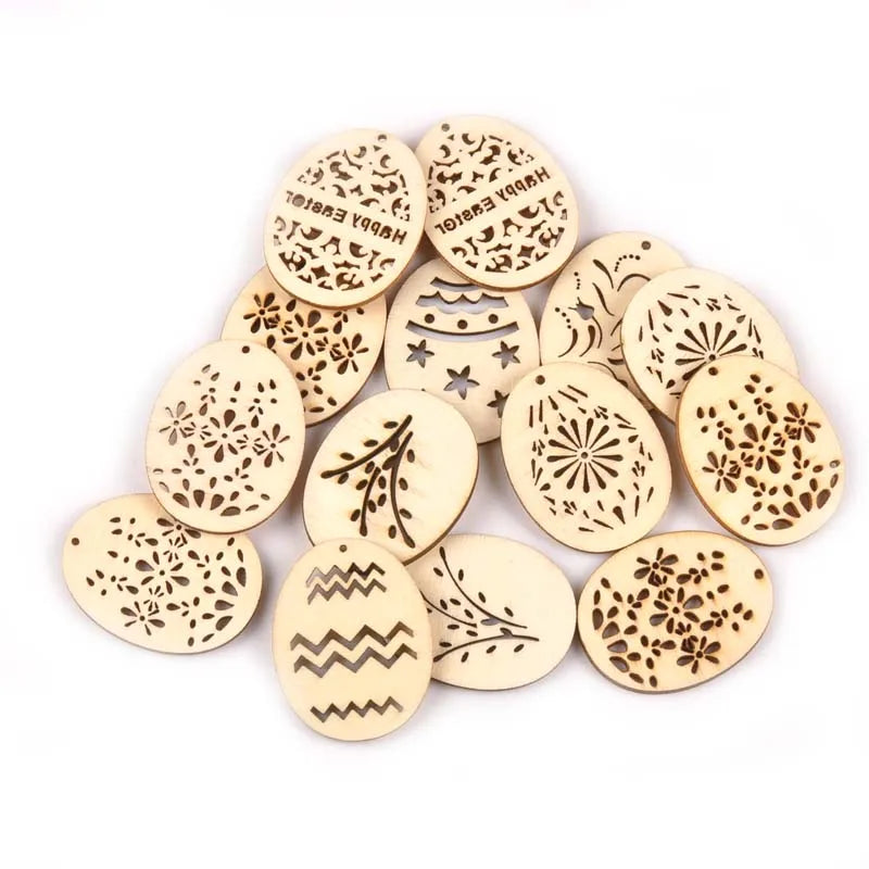 25Pcs Mixed Easter Egg Wood Crafts Pendant For Wooden Drop Hanging Ornaments DIY Scrapbook Home Decor Embellishments M2565 Qme m1887