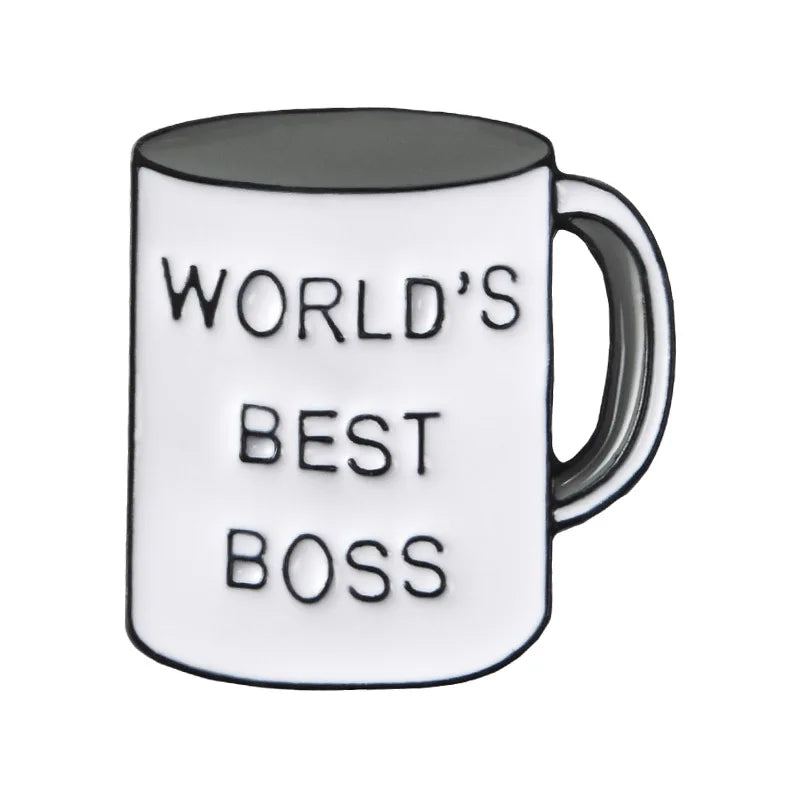 Boss Mug Custom Enamel Pins Best Boss Ever Enamel Pins Coffee Cup Lapel Pins Brooches for Men Women Boss's Day Gift Wholesale Qme style 1