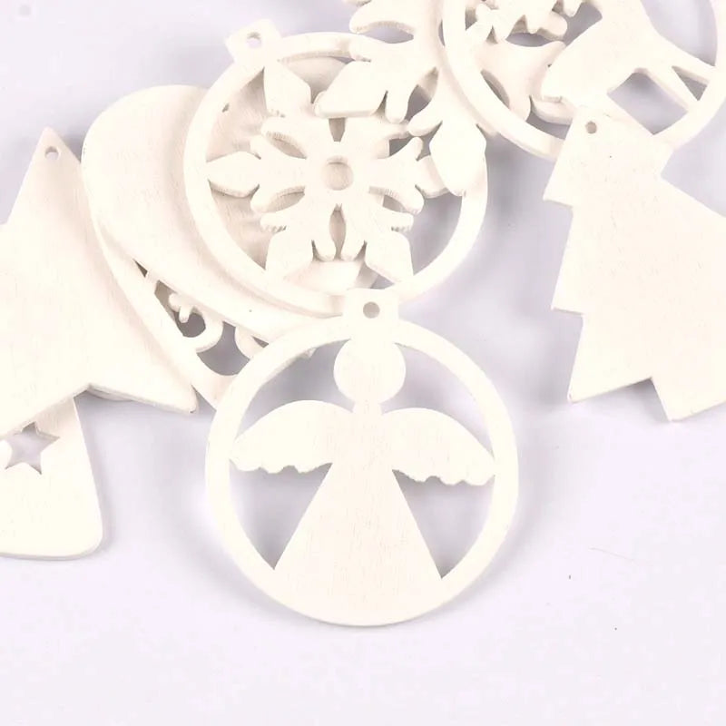 5pcs+1m hemp rope Wood Craft Home Christmas Decorations For Christmas trees Ornaments Hanging Pendants Christmas gift m2214 Qme