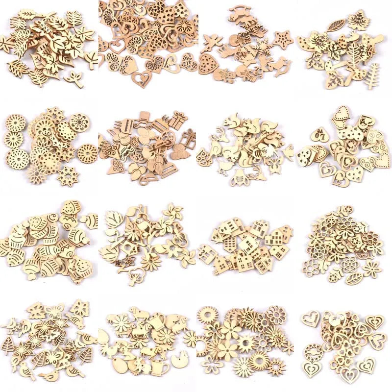 50Pcs Mix Pattern Wood Slices DIY Scrapbook Crafts Supplies Unfinished Wooden Home Decorations Handmade Ornament 25-30mm m2204 Qme