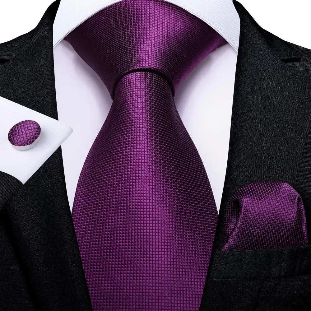 Hi-tie Light Purple Solid Silk Wedding Tie Men Hanky Cufflink Necktie Qme 0236