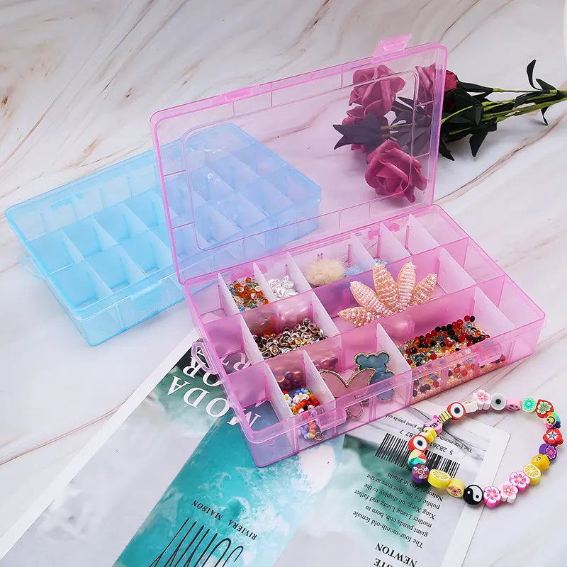 19.5x13x3.5CM Rectangle Adjustable Jewelry Container Box Case Compartment Plastic Storage Box for Beads Earrings 24 Slots 1PCS Qme