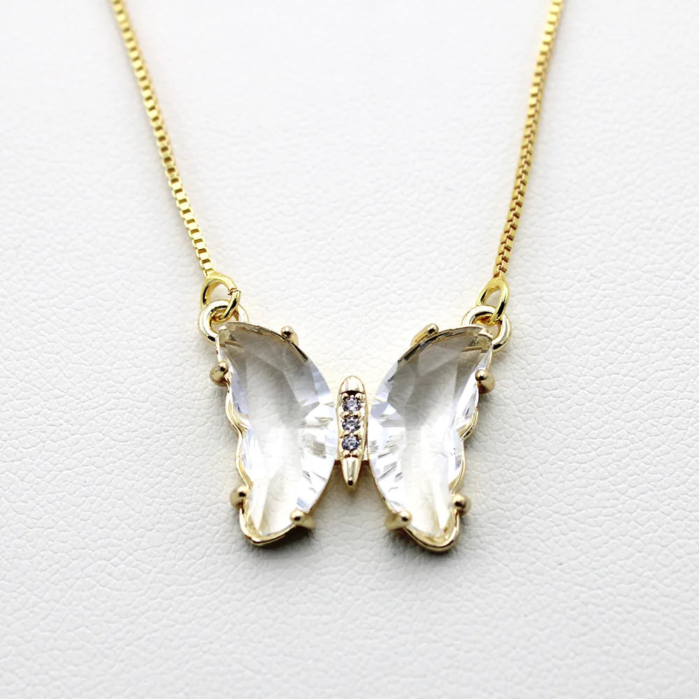 New AA Cubic Zircon Elegant Limited Jewelry Crystal Butterfly Double Sided Necklace Ladies Simple Style Jewelry Gift Qme