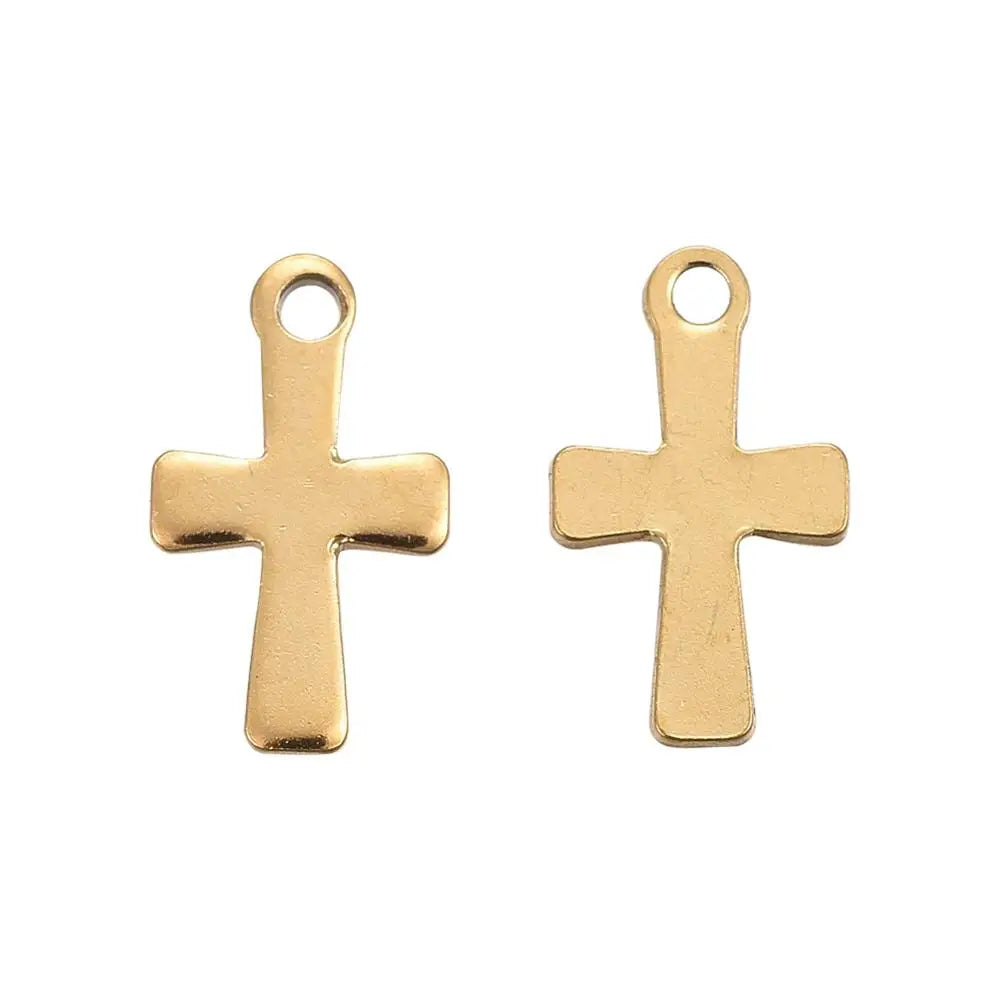 200Pcs 304 Stainless Steel Cross Charms Pendant For Bracelet Necklace Jewelry Accessories DIY Craft Making 12x7x1mm Qme Golden