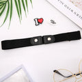 Womans Belt Buckle-free Waist Jeans Pants No Buckle Stretch Elastic Qme black length 60-95cm