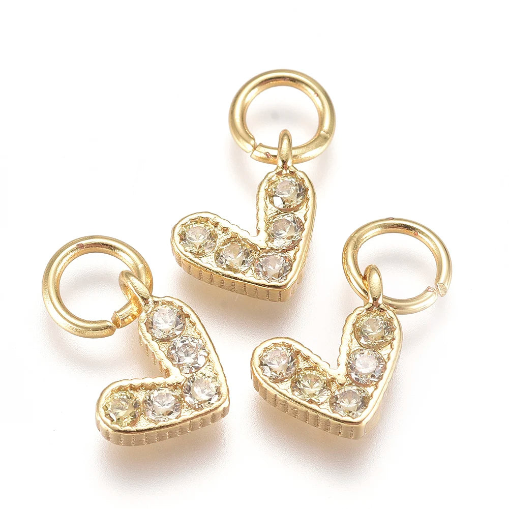 PandaHall 20Pcs Heart Brass Micro Pave Cubic Zirconia Charms with Jump Ring for Jewelry Making DIY Earrings Necklace Accessories Qme Light Yellow