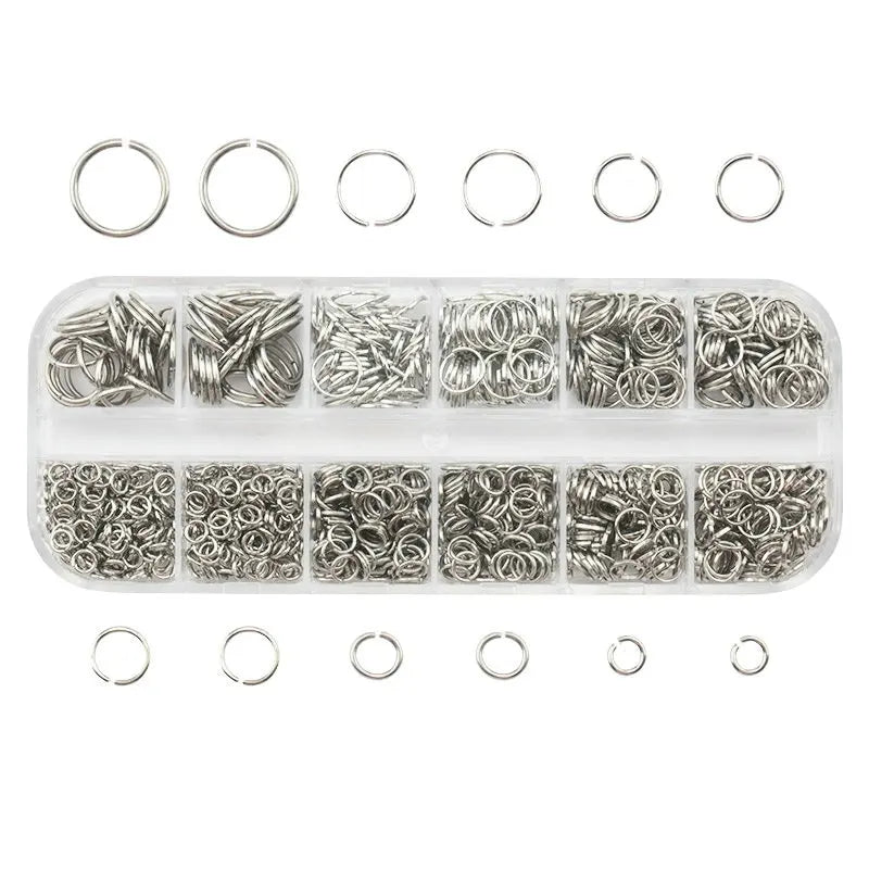 1050Pcs 0.7mm plated color Open Jump Rings Mixed 4mm 5mm 6mm 7mm 8mm 10mm iron Split Rings For DIY Jewelry Making 6 colors Qme Rhodium box 13x5x1.5cm