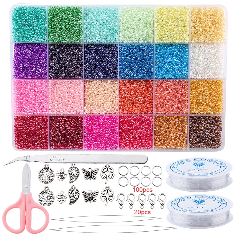 20000pcs Jewelry Making Kit Seed Beads Set 2mm Glass Beads Set Bracelets Necklace Ring Making Seedbeads Kit For DIY Art Craft Qme 4